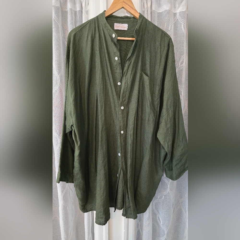 Myrah Penaloza 100% Linen Camisa del Novio Boyfriend Oversized Shirt M/L